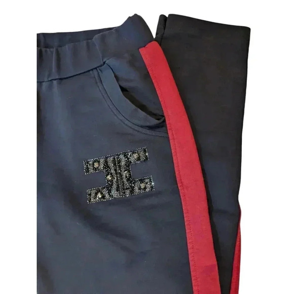 Elisabetta Franchi Logo Track Pants Navy/Burgundy SZ 6-8 Exc condition - Picture 5 of 7
